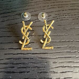 Yves Saint Laurent Textured Gold YSL Drop Earrings